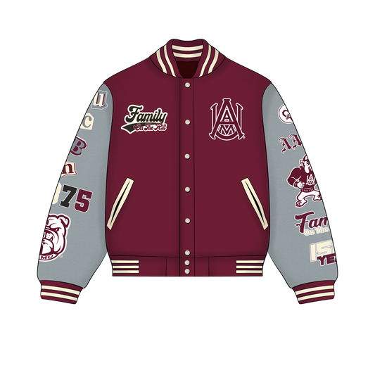 Preorder; Signature AAMU Varsity Jacket- Maroon